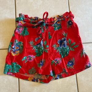Miami Red Floral High Waist Women's Shorts